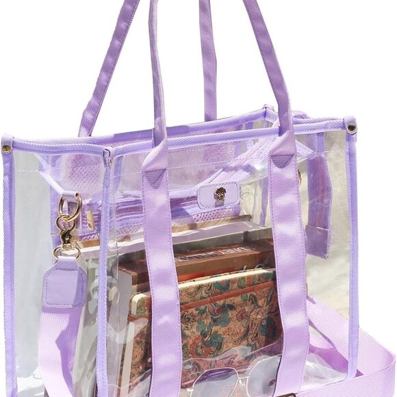 Spacious Clear Stadium Tote with Three Zippered Pockets - Fashion Meets Function - Picture 1 of 7
